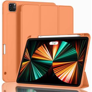ZryXal New iPad Pro 12.9 Inch Case 2022/2021/2020(6th/5th/4th Gen) with Pencil Holder,Smart iPad Case [Support Touch ID and Auto Wake/Sleep] with Auto 2nd Gen Pencil Charging (Orange)