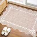 GarveeHome Scalloped Bow Rug for Kitchen Floor, Solid Camel Rug for Dorm, Washable Entryway Rugs 2x3 Soft Low Pile Non Slip Scalloped Rugs for Nursery Bedroom Decor Hallway