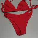Bathing Suits for Women Deep V Neck Sexy Two Piece Bikini Sets for Women Thong Halter Cheeky Swimsuit, Small, Red 