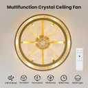 Crystal Caged Ceiling Fans Lights: 20" Gold Low Profile Fandelier Ceiling Fan with Remote/6 Speed/Timer Modern Semi Flush Mount Chandelier Ventilador de Techo for Bedroom Living Room Kitchen, E12 Base