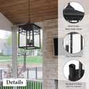 Outdoor Pendant Light Lantern for Front Porch, 10 Inch Large Black Exterior Hanging Chandelier Light Fixtures with Seeded Glass Shade for Patio, Garden, Backyard, Garage, Gazebo, Entryway, RZ009-H-Large