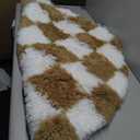 KICMOR Round Rugs for Bedroom, 4ft Fluffy Soft Circle Area Rug Beige and Cream White Checkered Shag Shaggy Carpet Small Living Room Circular Rug for Kids Boys Girls Dorm Nursery Home Decor Aesthetic