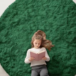OLANLY Dark Green Round Rugs for Bedroom - Machine Washable, 8 ft Circle Area Rugs for Living Room, Soft and Fluffy Shaggy Carpet for Teen Girls and Boys, Nursery Rooms, Dorms, Home Decor Aesthetic