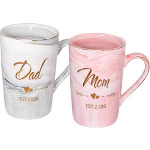 Dad and Mom Couple Mugs - New Parents Gifts First Time Pregnancy Gifts EST 2026 Dad and Mom Coffee Mug Set- Elegant Gift for Baby Shower Mother's Day Father's Day - 12.5oz Ceramic Coffee Cup