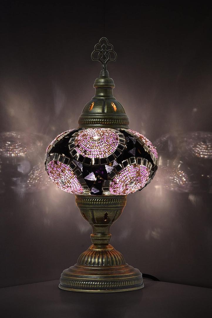 mozaist Turkish Mosaic Table Lamp  Purple Authentic Stained Glass Nightstand Light, Moroccan Vintage Boho Decorative Lamp