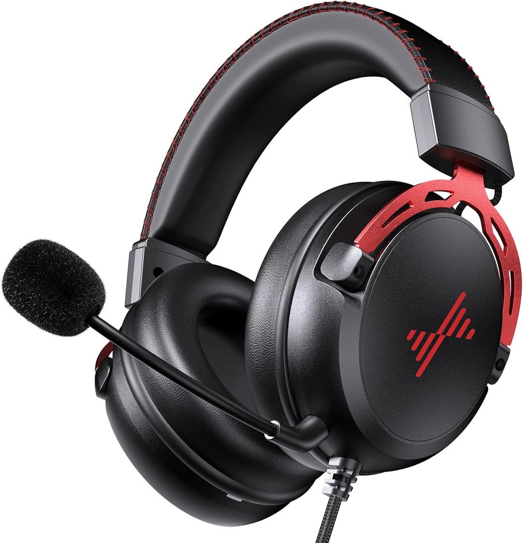 DEEBOX Gaming Headset for PC, PS5, PS4, Xbox, Gaming Headphone with Detachable Noise Canceling Mic, Wired Gaming Headsets 3.5mm for PC, Laptop, Mac & Nintendo NES Games (Red)