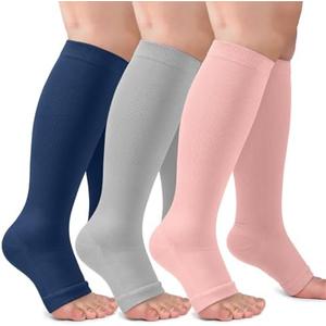 3 Pack Copper Compression Socks for Women & Men, 20-30mmHg Open Toe Knee High Stockings for Circulation Support Size 2XL
