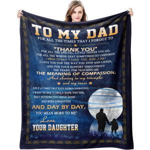 to My Dad from Daughter Flannel Fleece Throw Blanket 60"x50", Grateful Love Birthday Gift Throws Blankets, Happy Father's Day Present for Sofa, Super Cozy Lightweight Father Gifts Idea