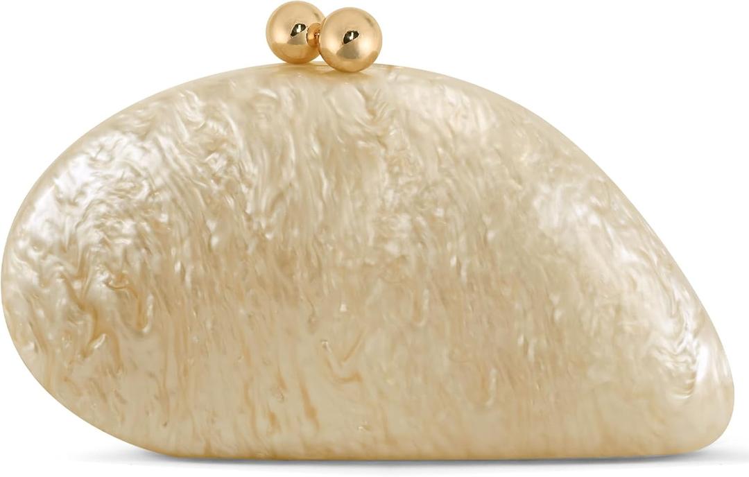 Acrylic Seashell Clutch Purse for Women, Elegant Marble Evening Bag with Gold-Tone Magnetic Clasp, Wedding Party Clutch Handbags, Apricot