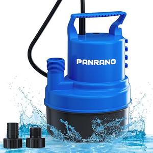 PANRANO 1 HP Submersible Water Pump 3500 GPH Portable Small Sump Pump For Pool Cover, Basements, Puddles, Gardens Ponds With 16.4 Ft Power Cord and Hose Adapters, Blue