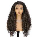 Brown with Highlight Synthetic Lace Front Wig 13x4 Long Curly Wig with Baby Hair Natural Preplucked Hairline 24 Inch Wavy Wig for Black Women Daily Party Use