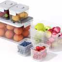 vacane 3 Pack Produce Saver with Removable Colanders, Clear Fruit Containers for Fridge Dishwasher Safe Lettuce Keeper Berry Containers, Keep Vegetable Food Fresh (Set of 3 (2*3.8 Cup+26 Cup))