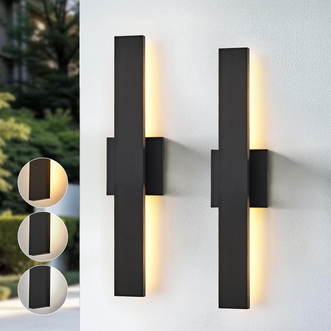 Upgraded 2-Pack 23.6in Black Long Modern LED Outdoor Wall Lights 3000K 4000K 5000K Dimmable Exterior Wall Sconce Outside Light fixtures for House Garage Front Door