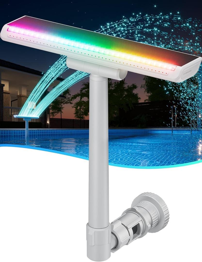 Solar-Powered Pool Fountain with 10-Color 4-Mode LED Lights Original, Above/Inground Pool Fountain Solar Lights with Remote, Adjustable Pool Sprinkler for Relaxation & Cooling 6-15 Degrees (Classic-2)