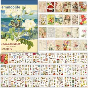 Ephemera Sticker Book for Journaling with 512 Botanical Stickers & 25 Scrapbook Papers, Ephemera for Junk Journal, Journaling Supplies for Crafts