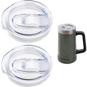 2 Pcs Replacement Lid Compatible with Stanley 24oz Classic Beer Stein, Clear Replacement Spill Proof Cup Lids with Sealing Silicone Ring, BPA-Free, Dishwasher Safe for Drinking Cup Cover