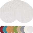 homing 15 Inch Round Cloth Placemats Set of 8, Cotton Linen Blend Washable Table Mats, Farmhouse Dining Place Mats for Indoors & Outdoors, Easy to Clean, Beige