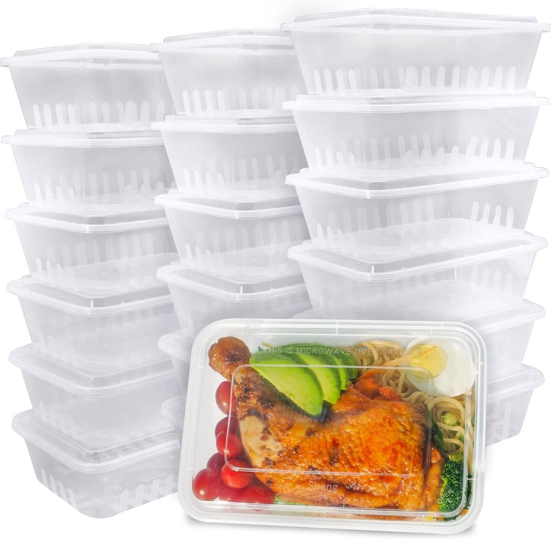 100pk Disposable Food Container Box Spill-proof, Plastic Meal Prep Containers 32oz, To Go Deli Containers w/Lid, BPA-free Bento To Go Box for Gym Office