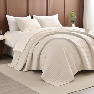 Lady Ann Oversized California King Size 120x120 Bedspread Set, 3pcs Extra Large Lightweight Summer Quilt Coverlet King Size, Wheat Quilted Blanket Thin Comforter Bed Cover Ultra Soft and Cozy