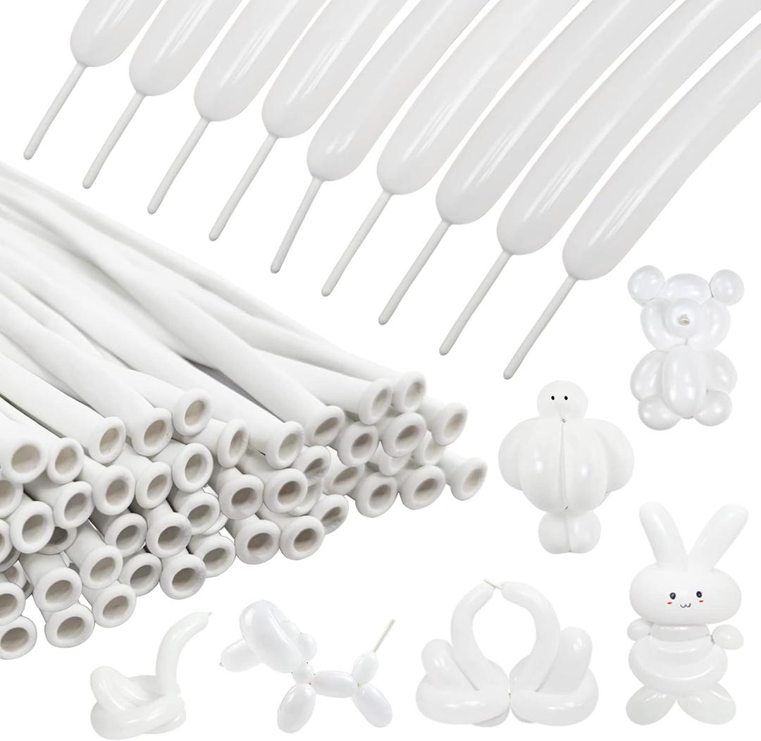 100Pcs 260 Balloons White Long Balloons for Balloon Garland Thickening Skinny Latex Twisting Balloon for Animals Modeling Christmas Birthday Wedding Party Decorations