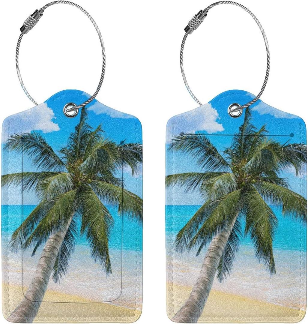 2 x Luggage Tags for Suitcases Funny Leather Carnival Cruise Luggage Tags Cute Travel Name Tags for Cruise Ships Travel Essentials 2 Pack(Palm)