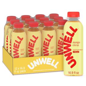 Unwell Hydration Electrolyte Drink For Rapid Hydration + Focus  Mango Citrus, 12 Pack (EXP 02/18/26)