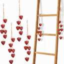 4 Pcs Metal Red Heart Cowbells Indoor Outdoor Decorative Red Cowbells Tibetan Meditation Bell with 6 Heart Bells on Jute Hanging Rope for DIY Crafts Wedding Mother Day Decoration, 1.4 Inch