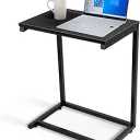 C Shaped Sofa Side End Table with Hardwood Surface, for Eating, Working and Writing in Living Room, Bedroom, Couch & Small Spaces, black