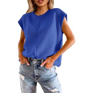 Saodimallsu Womens Summer Cap Sleeve Tops Casual Crew Neck Loose Fit Knit Lightweight Sweater Pullover Top Medium