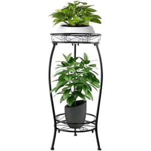 YHIJURS Plant Stand Indoor Outdoor 27.1'', 2 Tier Metal Tall Plant Stands,Heavy Duty Rustproof Corner Flower Potted Rack for Planter Holder Home Garden -Black