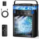 Portable Air Conditioner, Mini Air Conditioner Portable AC Unit with Remote, 3 Speeds & 3 Mist, 2-8H Timer & 7 Light, Evaporative Air Cooler Fan for Room Office Desk Home Dorm