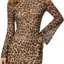 MakeMeChic Women's Cheetah Print Mini Dress Y2k Bell Sleeve Leopard Print Dress Going Out Outfits