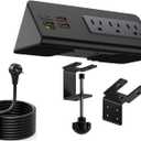 Upgraded Version Edge Mount Power Strip with USB-C Ports Tabletop Surge Protector Desk Clamp Power Sockets with 3 AC Outlets &4 Fast Charging USB Ports for Home Office Hotel Dormitory (Black - 1pack)