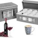 homyfort Mug and Wine Glass Storage Box with Dividers, Stemware Storage Cases and Coffee Cup Storage Organizer, China Crystal Storage Containers Hard Shell for Glassware Protection and Moving (Grey)