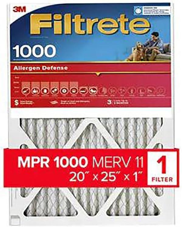 Filtrete 20x25x1-Inch AC Furnace Air Filter with 1000 MPR Rating for Micro Allergen Defense (White)