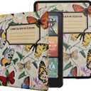 Case for All-New Kindle Paperwhite 12th Gen, 2024 and Kindle Colorsoft Signature Edition, PU Leather Protective Cover with Auto Sleep Wake Hand Strap, Composition Notebook Butterfly