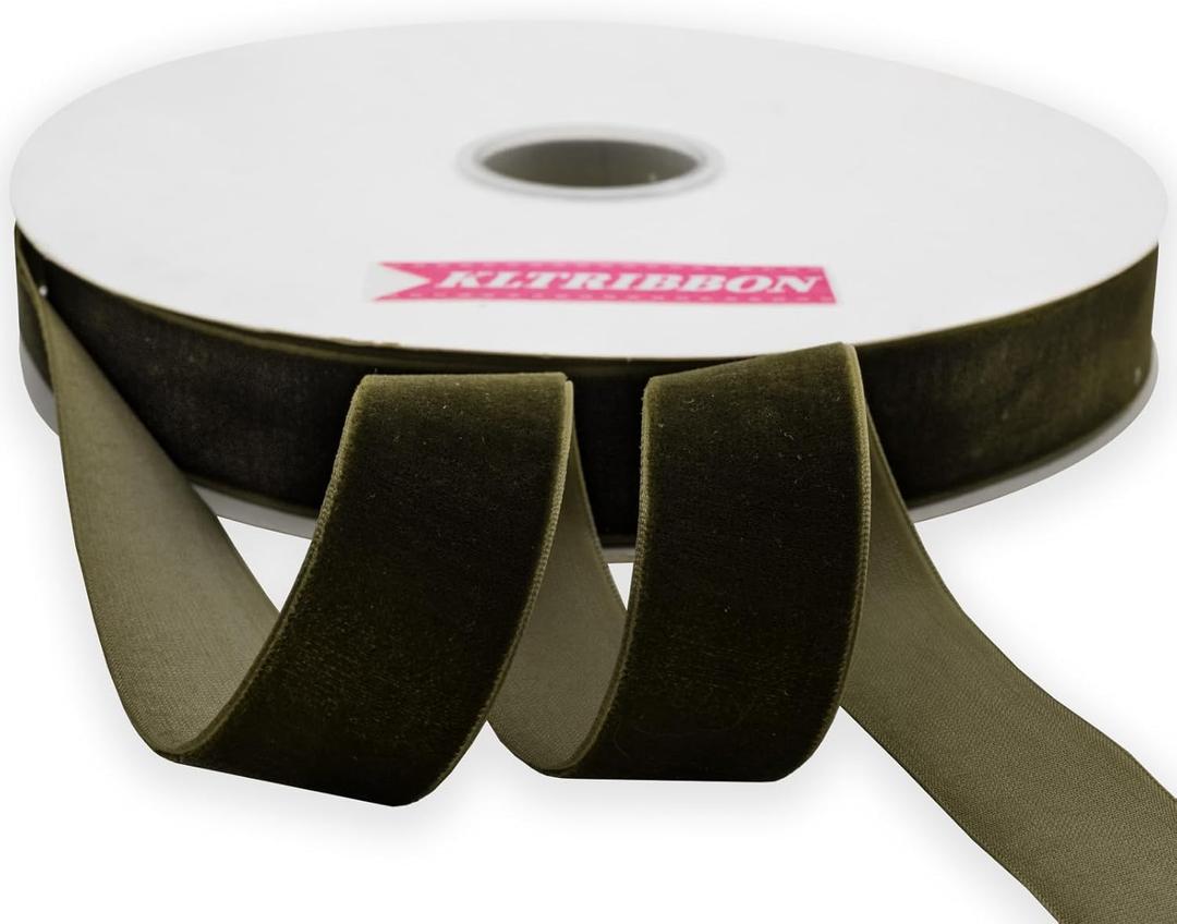 Nylon Velvet Ribbon Single Faced,1 Inch X 25Yards Spool (Moss Green)