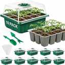 10 Pcks Seed Starter Tray 120 Cells Seed Starter Kit with Humidity Dome, Seed StartingTrays for Seed Seedling Planting Starter, Mini Greenhouse Plant Germination TraysGreen