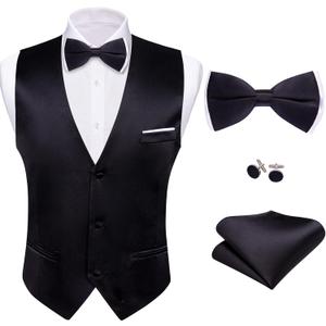 Barry.Wang Mens Suit Vest Bow Tie Set 4PCS Formal V-neck Slim Fit Casual Solid Color Waistcoat Wedding Party Tuxedo, X Large