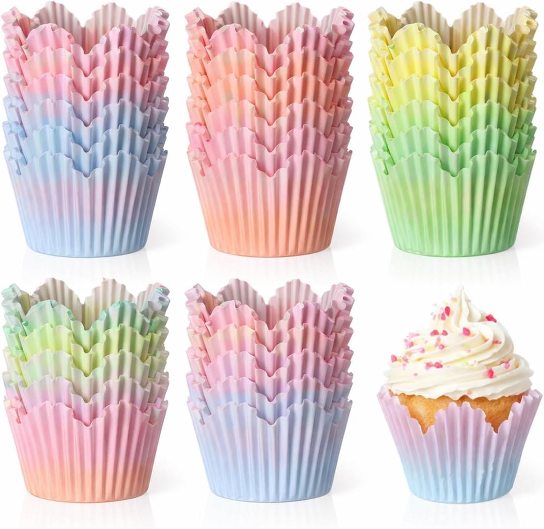 Potchen 200 Pcs Flower Petal Cupcake Liners Pastel Floral Petal Baking Cups Cupcake Liners for Cake Spring Easter Weddings Baby Showers Desserts Bridal Birthday Party Supplies