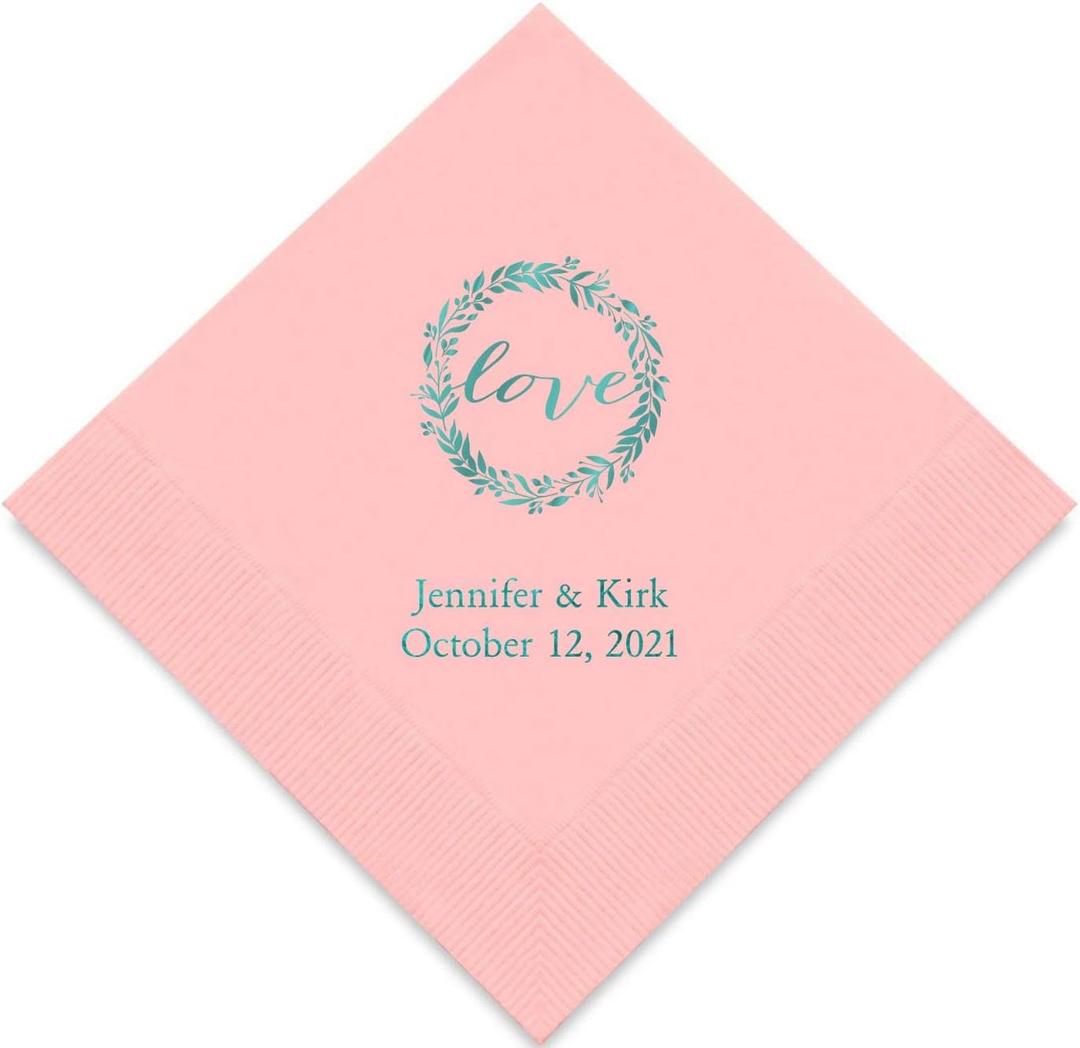 Weddingstar Personalized Printed Paper Napkins 3-Ply 50 Pack - Cocktail Classic Pink