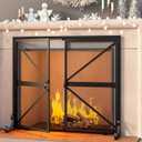 Fire Beauty Fireplace Screen with Doors, 2-Pannel Handcrafted Solid Wrought Iron Decorative Mesh,Baby Safe Proof Firewood Burning Stove Accessories(Black) (37.8" L x30.7 " H)