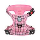 PoyPet No Pull Dog Harness, Reflective Adjustable No Choke Pet Vest with Front & Back 2 Leash Attachments, Soft Control Training Handle for Large Dogs(Checkered Pink, L)
