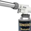 Sondiko Dual Flame Mode Butane Torch Lighter Head, Professional Grilling Tool with Adjustable Flame, Reverse Use for BBQ, Soldering, Charcoal&Campfire Torch Lighter(Fuel Not Included) (Gray&white)