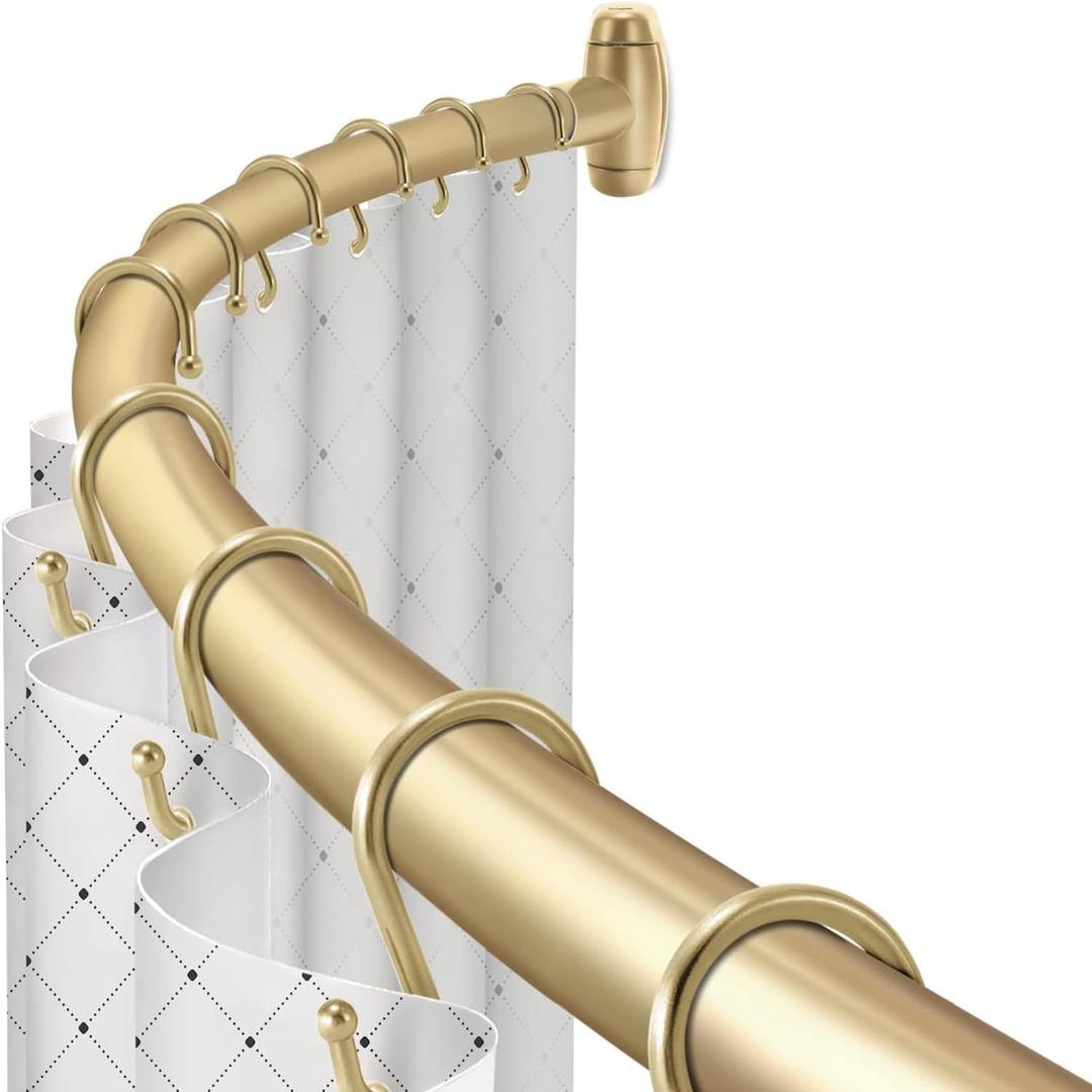 Curved Shower Curtain Rod, TOPROD Round Shower Curtain Rod 48 to 72 Inches Adjustable, Rounded Bowed Stainless Steel Shower Rods for Bathroom, Bathtub, More Shower Space, Bright Gold, Need to Drill