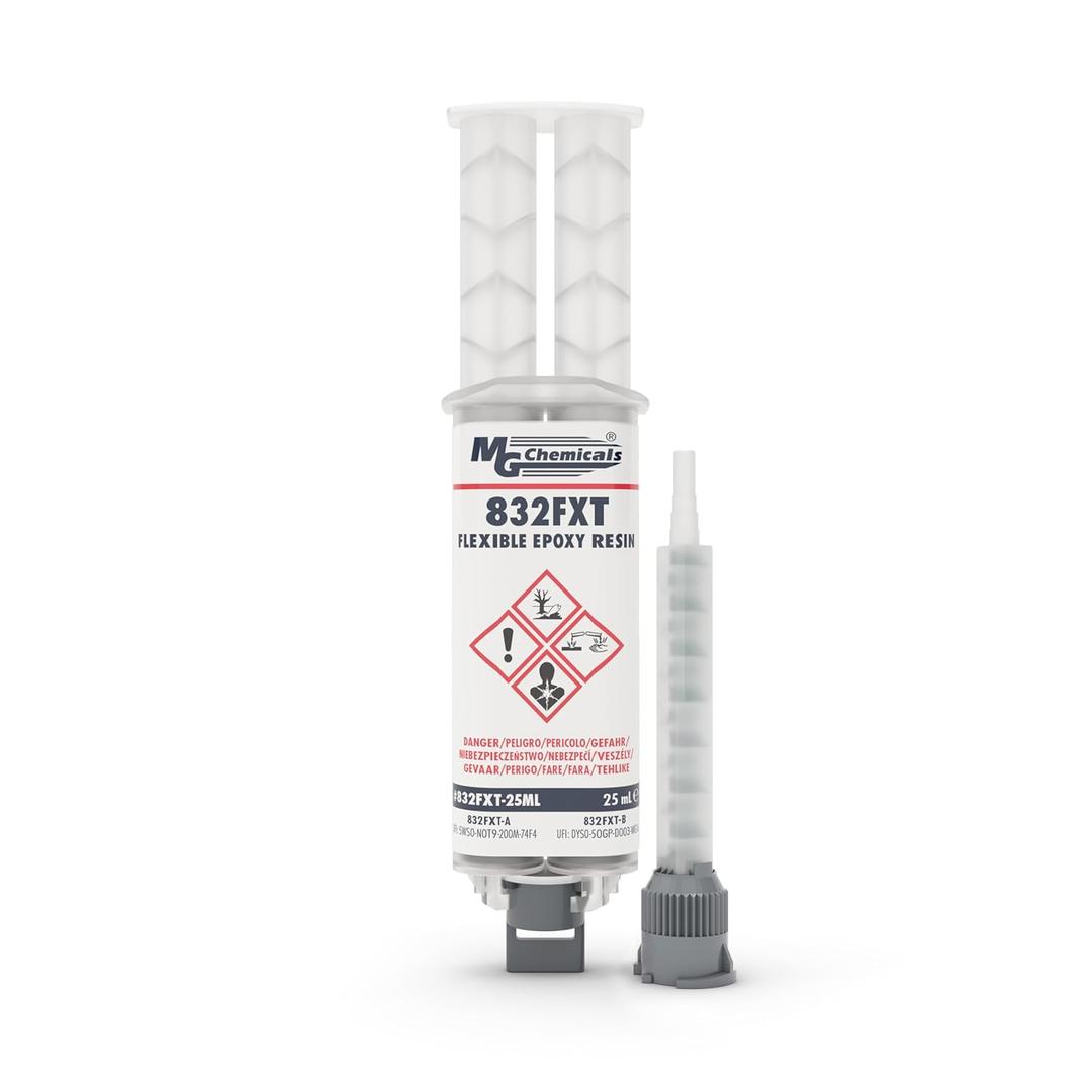 MG Chemicals 832FXT Flexible Black Epoxy Resin, Low-Modulus, High Electrical Insulation, 25 mL Dual Syringe