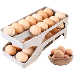 Automatic Rolling Egg Dispenser for Fridge, 28 Egg Holder for Refrigerator Organizers and Storage, Space Saving Egg Tray for Kitchen Countertop, BPA-Free Egg Container for Fresh Eggs