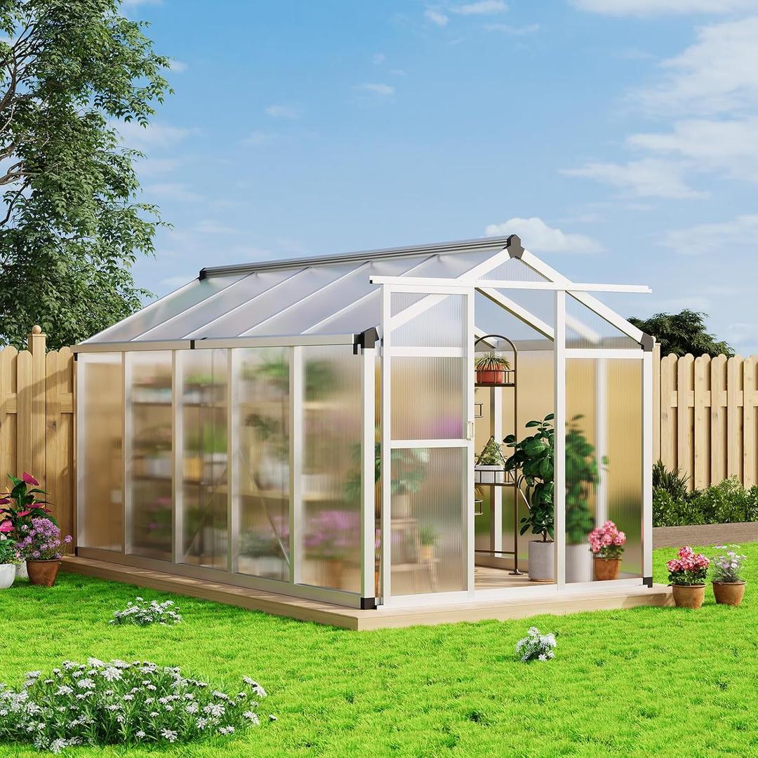 6x10 FT Greenhouse for Outdoors, Large Aluminum Greenhouses with Roof Vent, Polycarbonate Aluminum Greenhouse Heavy Duty, Walk-in Green Houses for Winter Garden, Backyard, Patio, Lawn, Easy Assembly