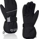 Kids Gloves for winter Waterproof Boys Snow Ski Gloves Toddler Boys Girls Warm Snow Mittens Black Medium