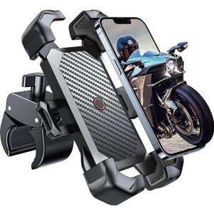 JOYROOM Motorcycle Phone Mount, [1s Auto Lock][100mph Military Anti-Shake] Bike Phone Holder for Bicycle, [10s Quick Install] Handlebar Phone Mount, Compatible with iPhone, Samsung, All Cell Phone (Black)